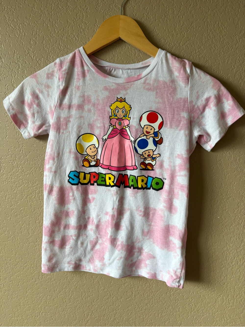 Super Mario Girls Size 10 Pink Tie Dye Tshirt Pink Peach Toad